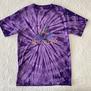 New Orleans Embroidered Purple Tie Dye Shirt Short Sleeve Masquerade Mask Small